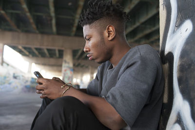 Profile of a young man.