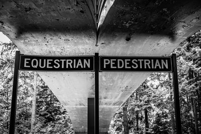 Close-up of road sign against trees