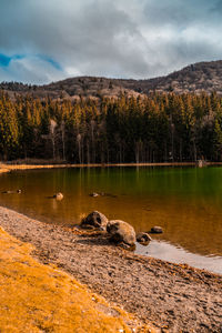 Scenic view of lake against sky