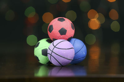 Close-up of colorful balls on table 