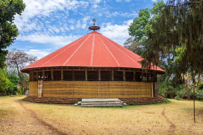 Built structure by building against sky