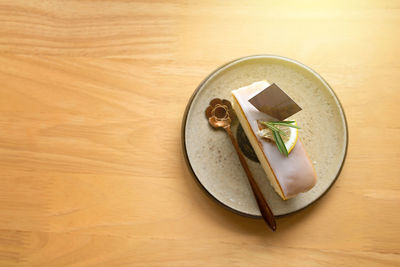 High angle view of food in plate on table