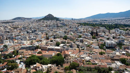 High angle view of townscape against sky