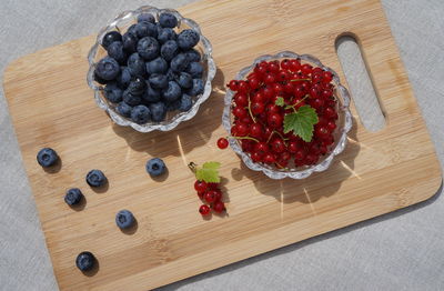 High angle view of strawberries on table