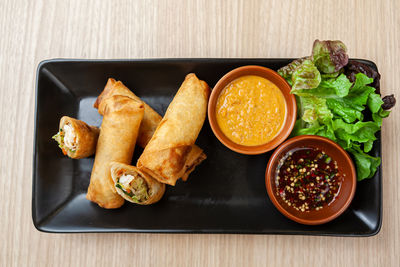 High angle view of breakfast on table