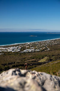 Scenic view of sea against clear blue sky