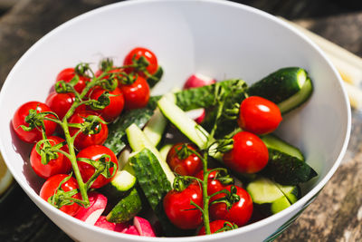 Close-up of salad in bowl on table