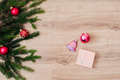 Directly above shot of christmas decorations on table