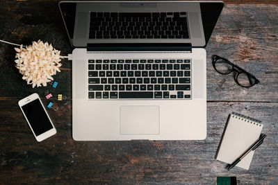 High angle view of laptop on table