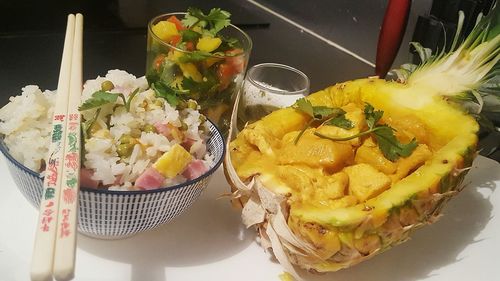 High angle view of food on table