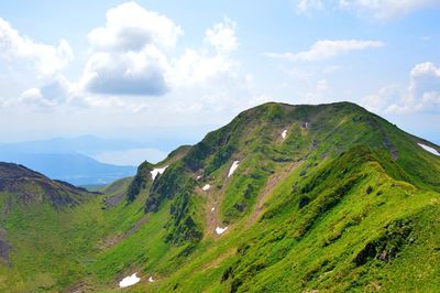 Scenic view of mountains against cloudy sky