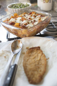 Close-up of food in plate on table