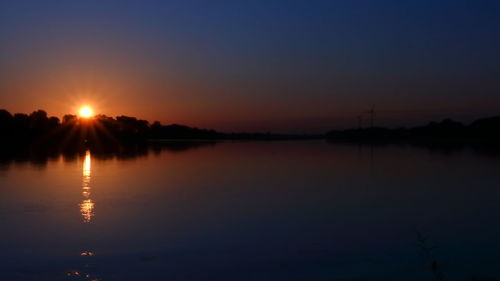 Scenic view of lake against sky during sunset