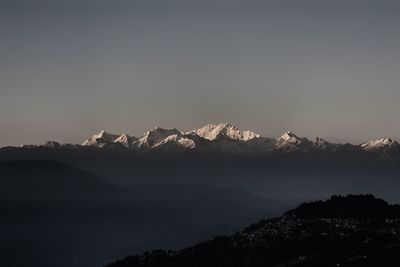 Scenic view of snowcapped mountains against clear sky