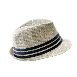 High angle view of hat against white background