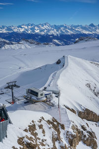 Scenic view of snow covered mountains against sky