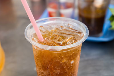 Close-up of drink in glass on table