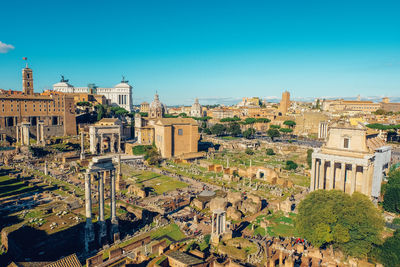 High angle view of buildings in city