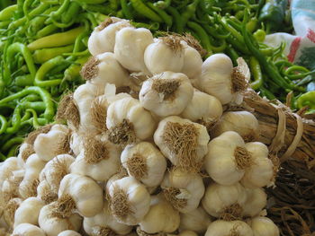 High angle view of onions for sale in market