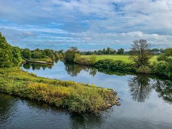 Scenic view of river ruhr against sky