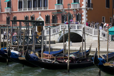 Boats moored in canal