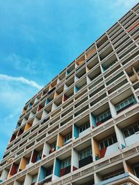 Low angle view of building against blue sky