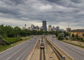 Road passing through city