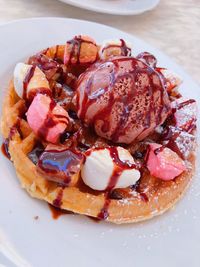 High angle view of dessert served in plate