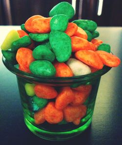 Close-up of fruits in bowl on table