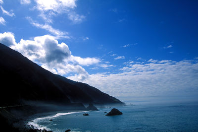 Scenic view of sea against cloudy sky