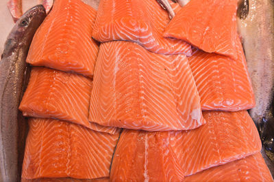 Close-up of sliced salmon fish