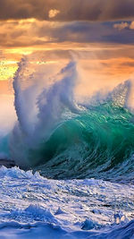 Splashing waves during sunset