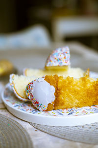 Close-up of dessert in plate on table