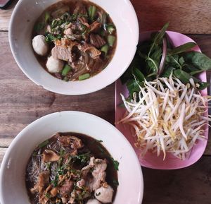 High angle view of food in bowl on table