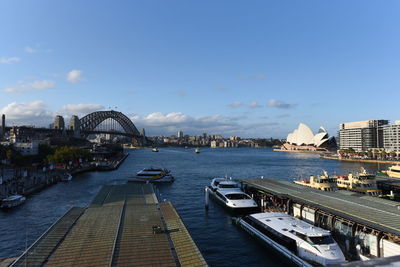 Bridge over river with city in background