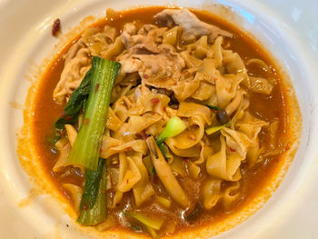 Close-up of soup served in bowl