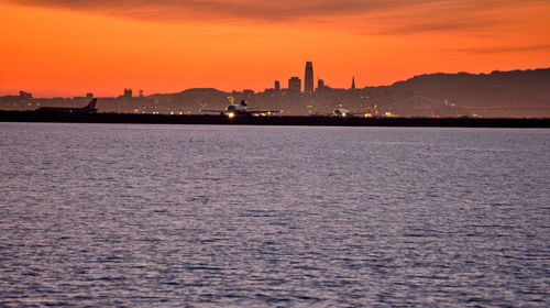 View of city at sunset