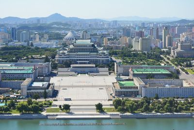 Cityscape against clear sky