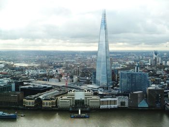 City skyline against cloudy sky