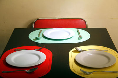 High angle view of empty tea cup on table