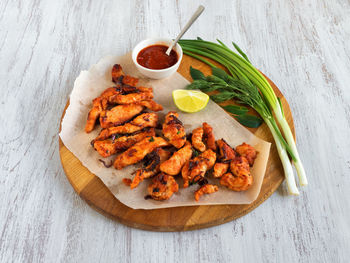 High angle view of food on table