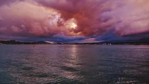 Scenic view of sea against dramatic sky