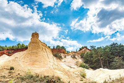 Rock formations on landscape against sky