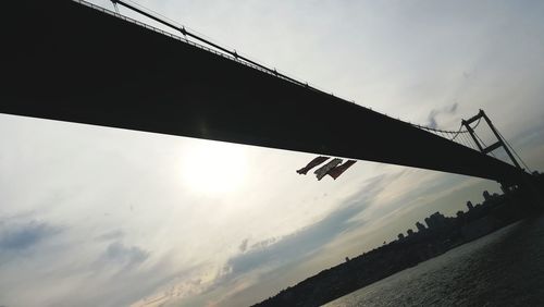 Low angle view of silhouette bridge against sky during sunset