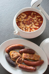 High angle view of food in plate on table