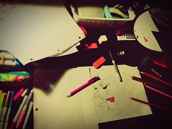 Multi colored objects on table