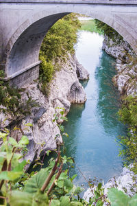 High angle view of arch bridge over river