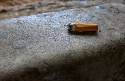 Close-up of cigarette smoking on ice