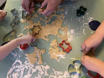 High angle view of person preparing food