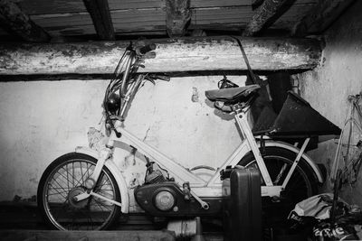 Bicycle parked in abandoned building